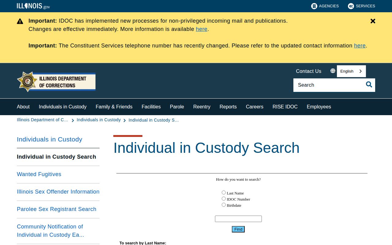 Illinois Department of Corrections offender search used for Menard release status