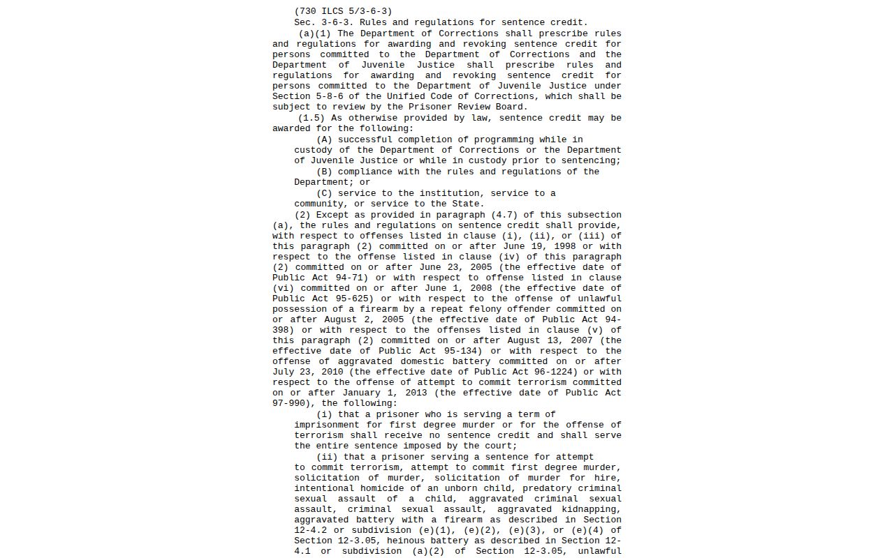 Illinois sentence credit law for Randolph County projected release dates